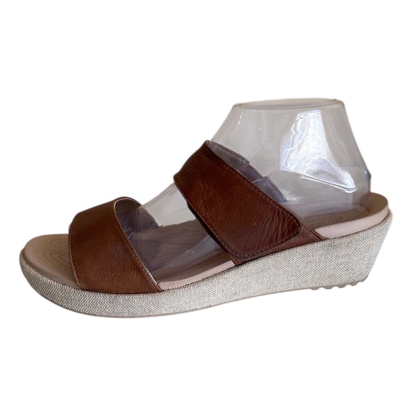 CROCS Shoes - Crocs A-Leigh Sandal Woman 9 Wedge Heel Slides Brown Leather Adjustable